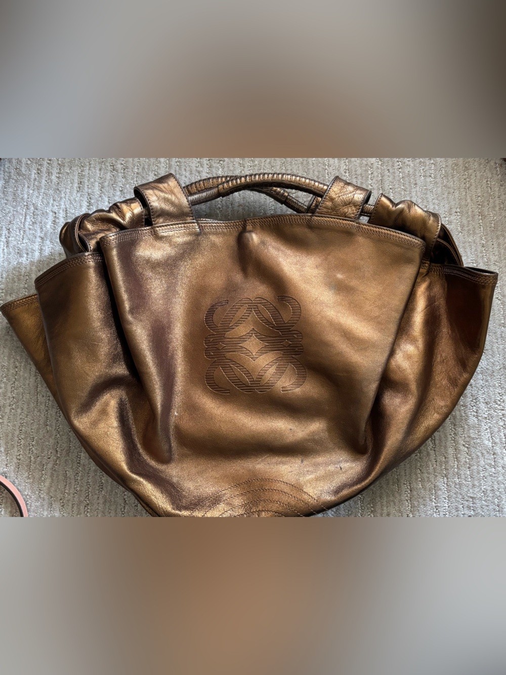 Authentic Loewe Napa aire anagram bronze gold leather